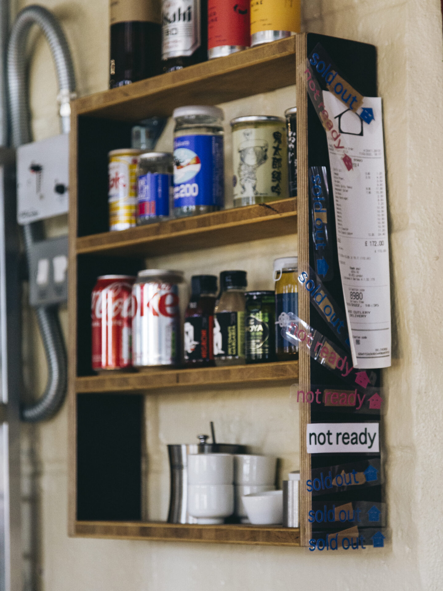 Shuko Oda, Koya: shelves with spices at the Broadway Market noodle shop