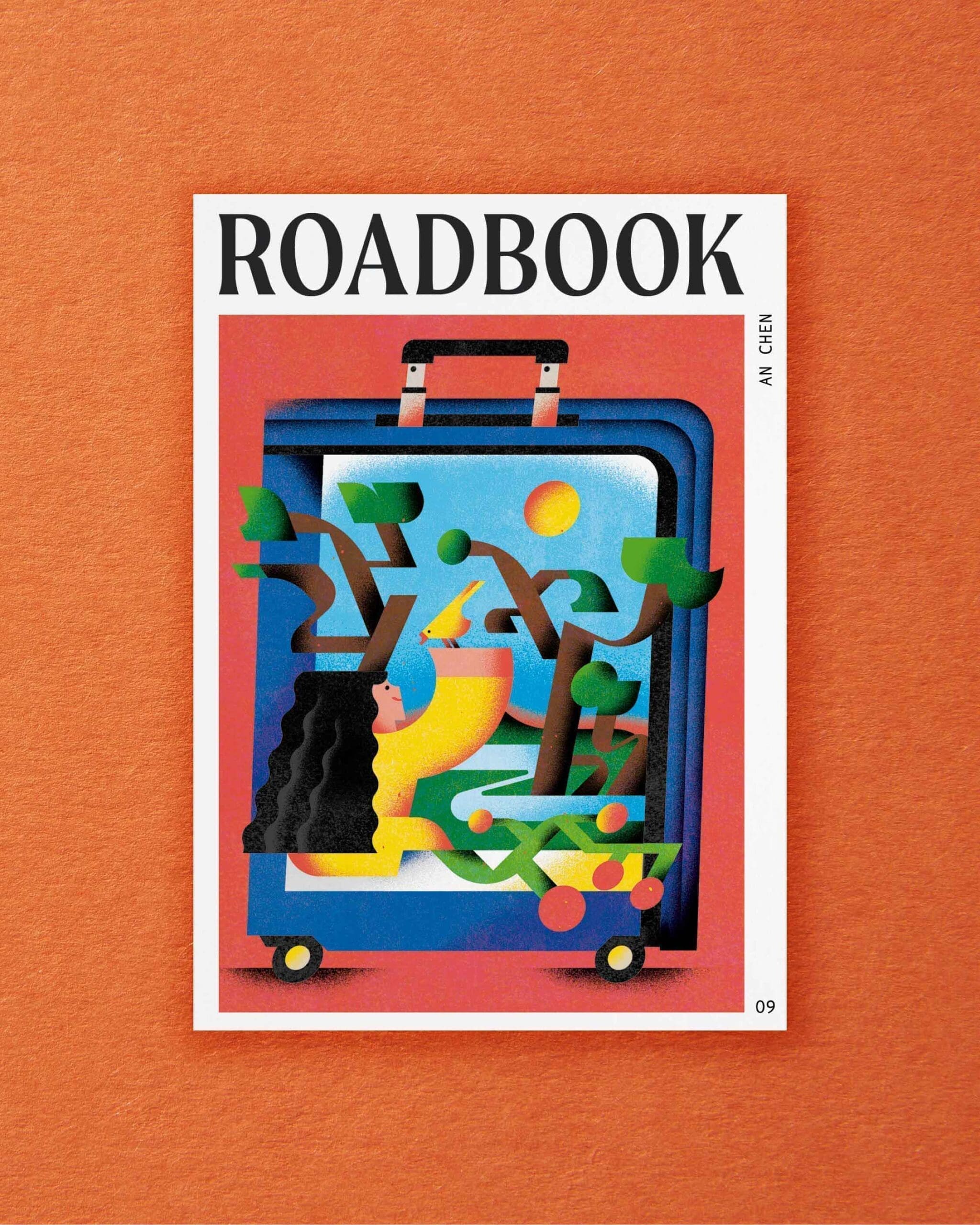 Postcards from ROADBOOK | A graphic illustration of inside a suitcase by An Chen