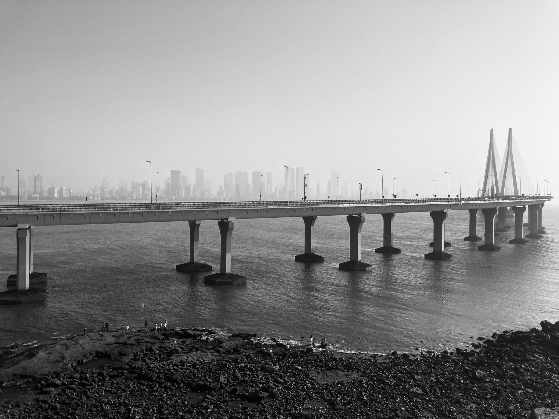 Insider Guide to Mumbai | A black-and-white photo of the Sea Link bridge in Mumbai