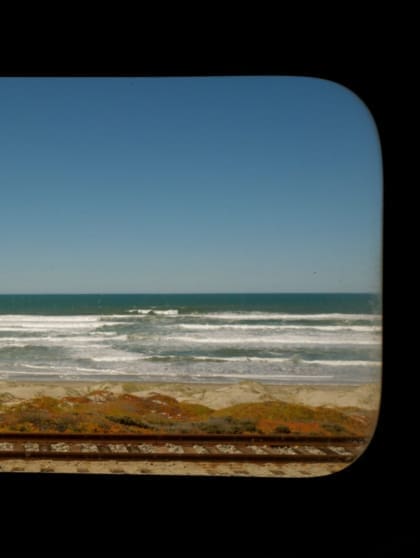 A view over the ocean from the Amtrak train that goes along California's coastline