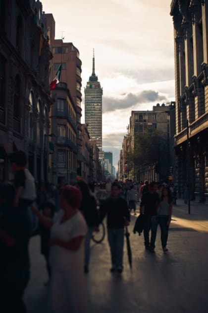 A view of Mexico City's streets at dusk