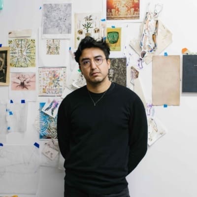 Felipe Baeza | A portrait of artist Felipe Baeza inside his studio in Brooklyn.