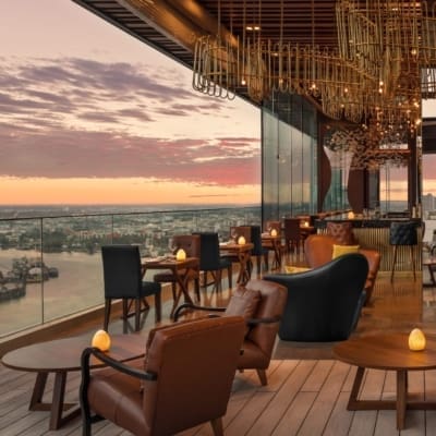 The rooftop Seen Bar at Avani+ Riverside Bangkok Hotel, with views across the city