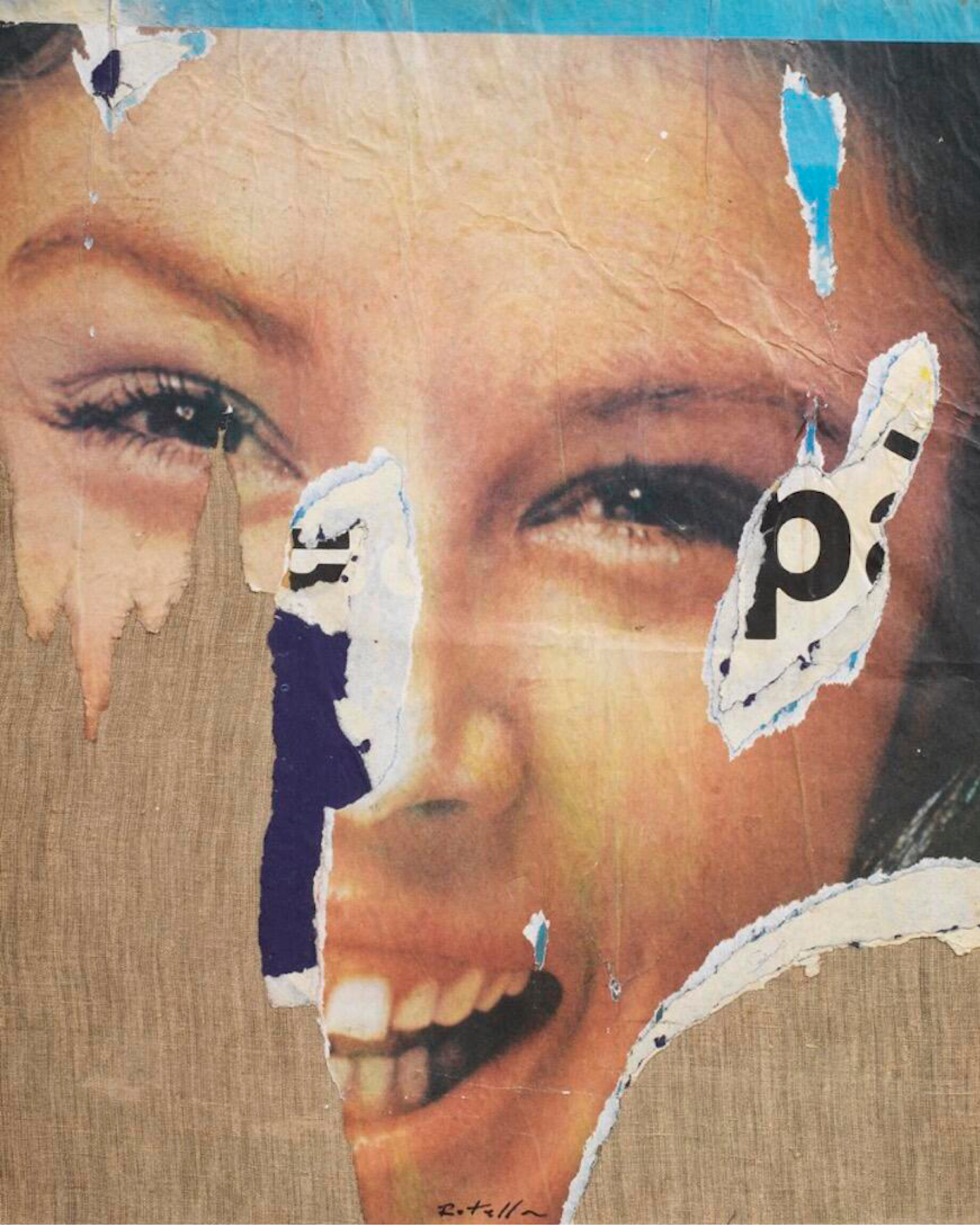 A graphic collage by Italian artist Mimmo Rotella, Sorriso, 1963