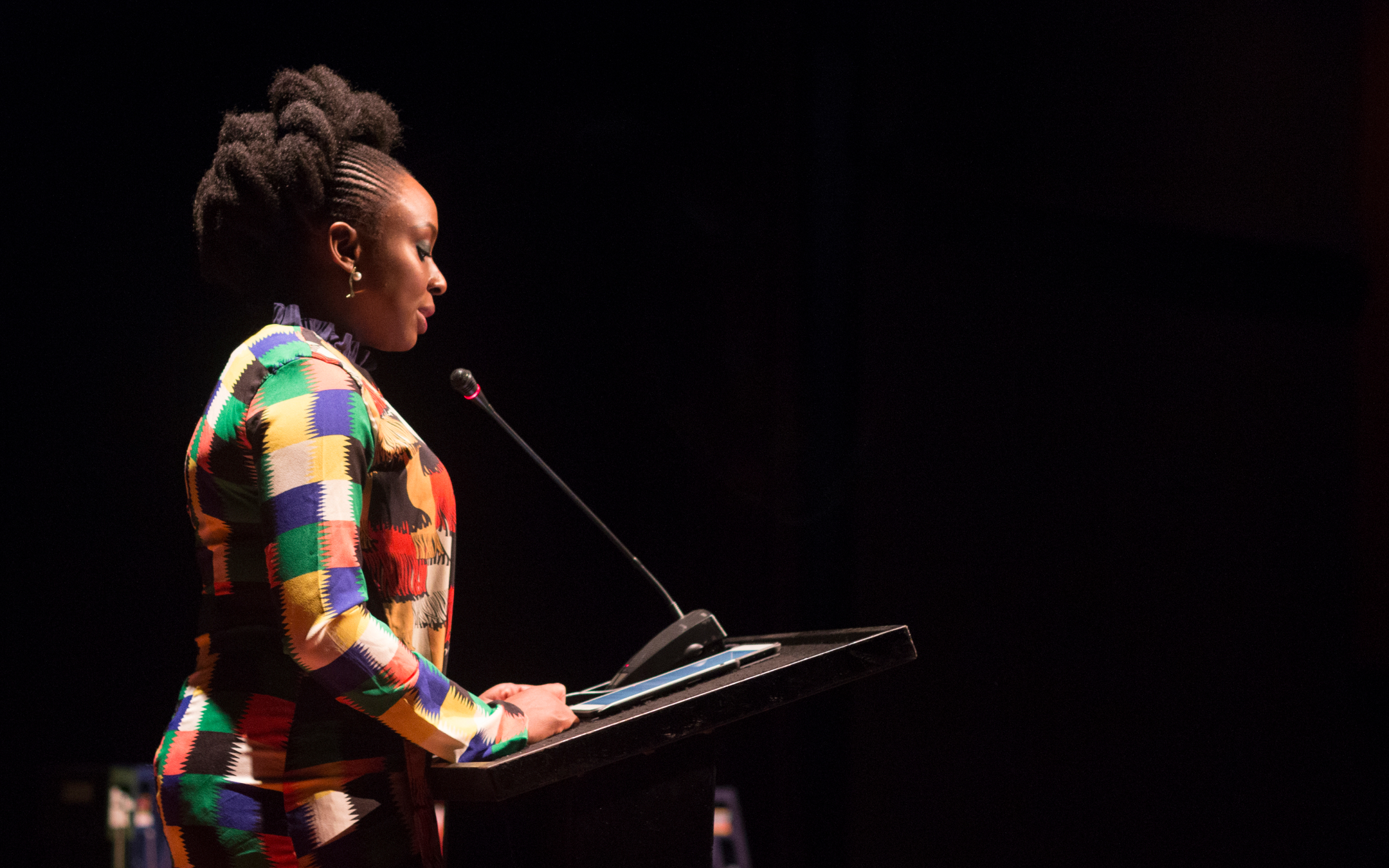 Author Chimanada Ngozi Adichie speaking at Hay Literary Festival in Cartagena, Colombia.