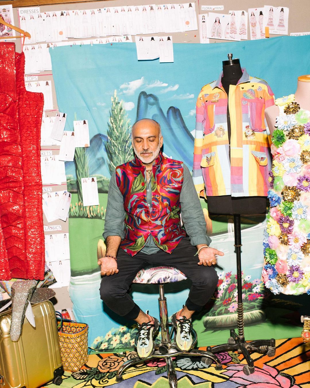 Mumbai creatives | Designer Manish Arora on a stool in his studio