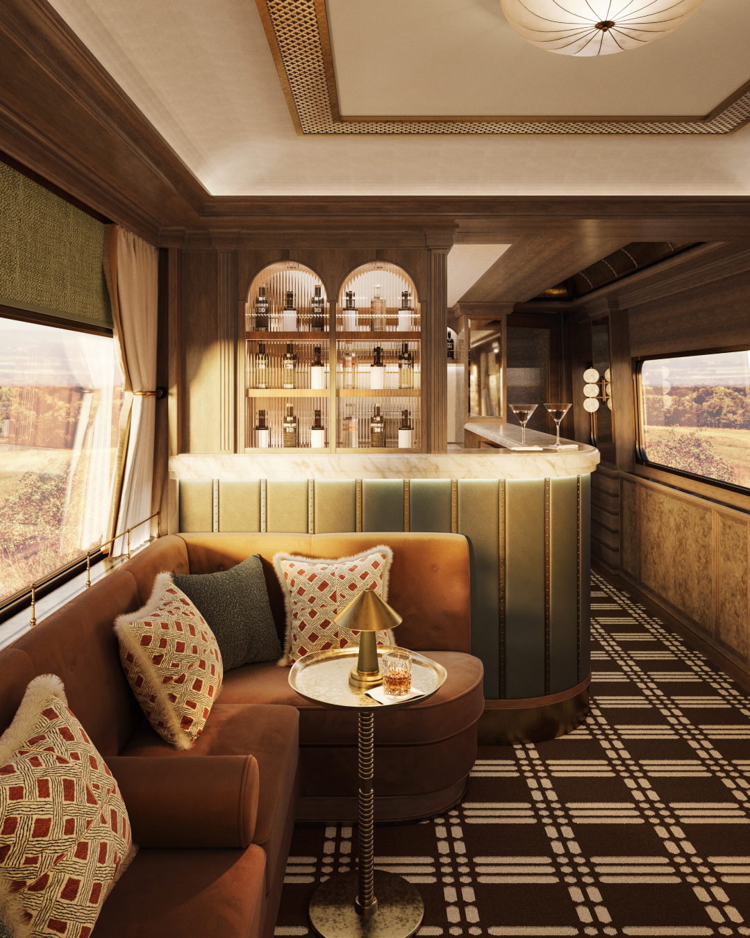 The best European train journeys | the bar aboard the Britannic Explorer, A Belmond Train