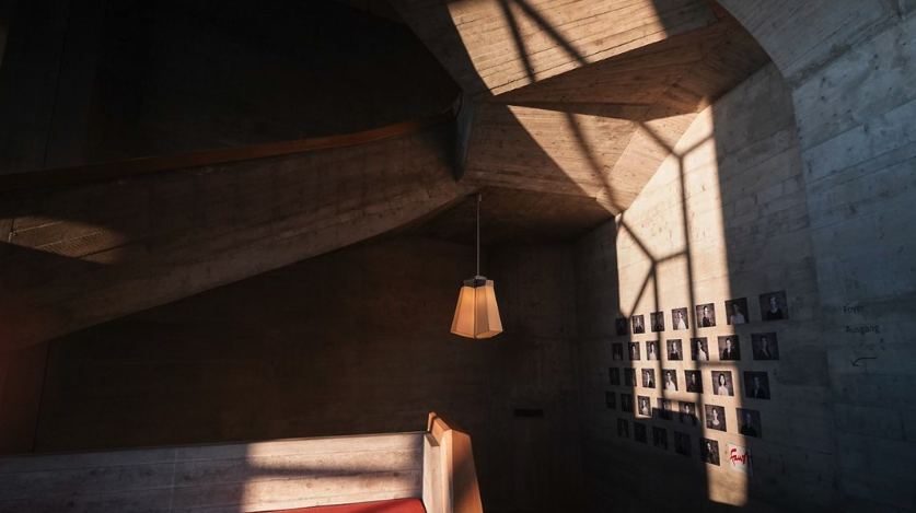 An interior detail of a stairwell inside the Goetheanum in Dornach