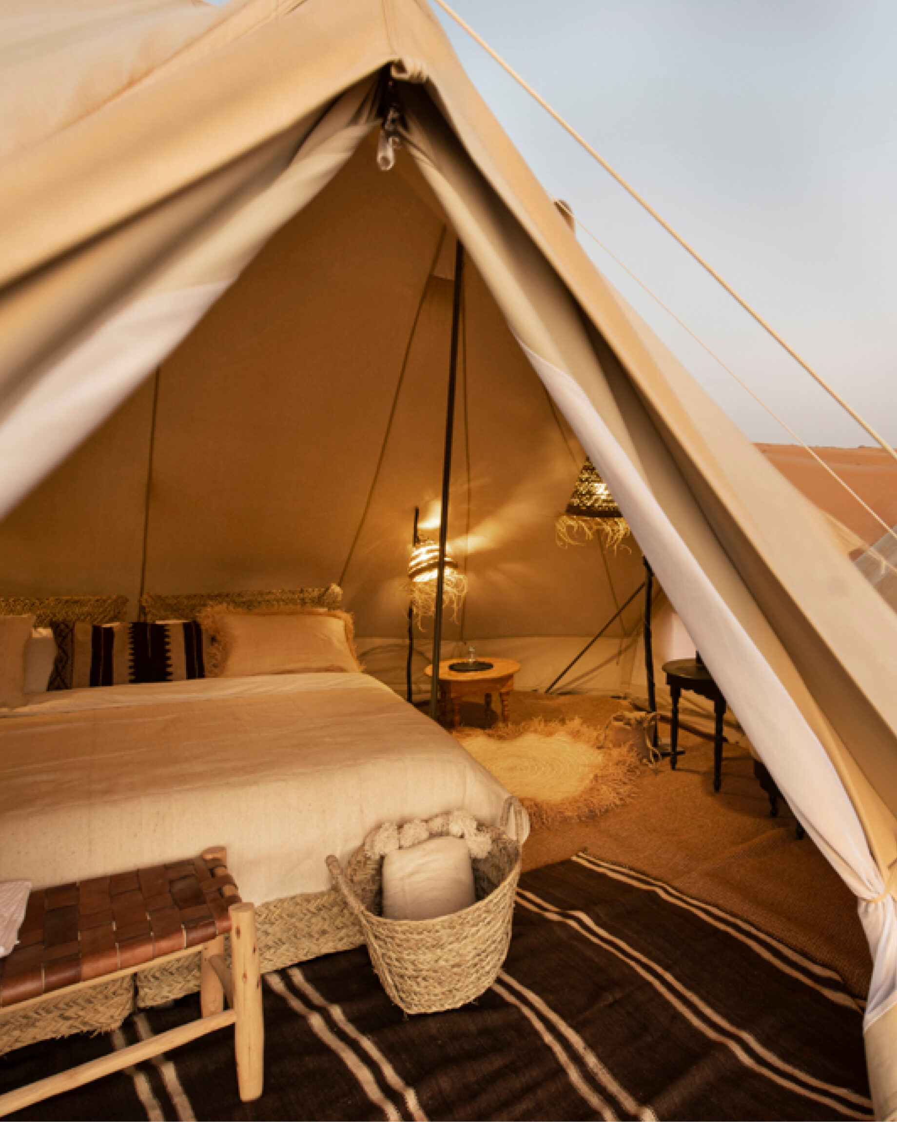 Plush tent interiors at Magic Camps Dubai