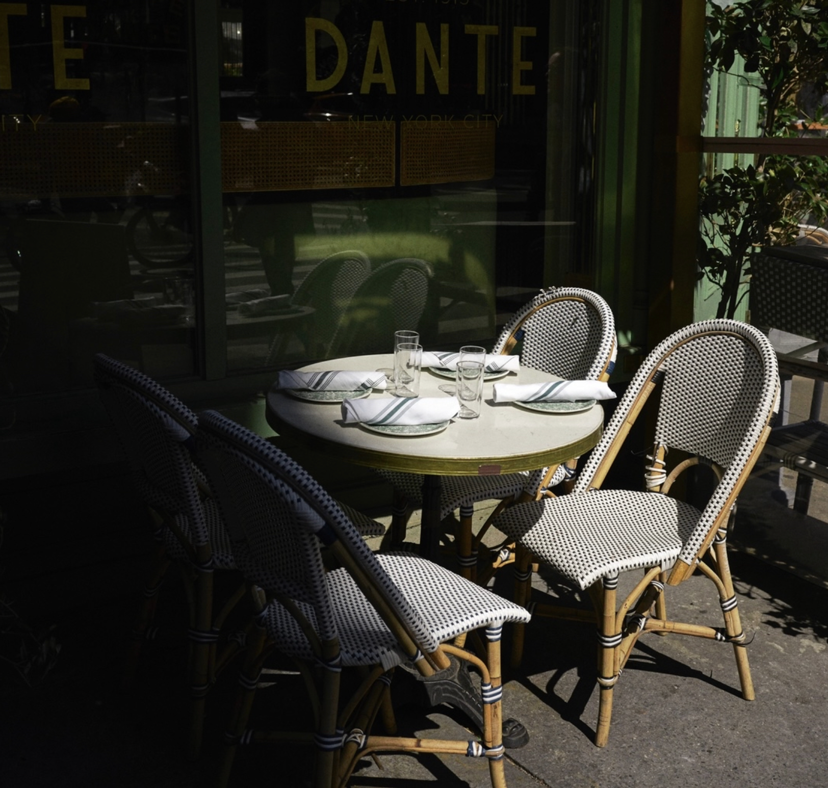 Bistro chairs outside Dante West Village on Hudson Street in NYC