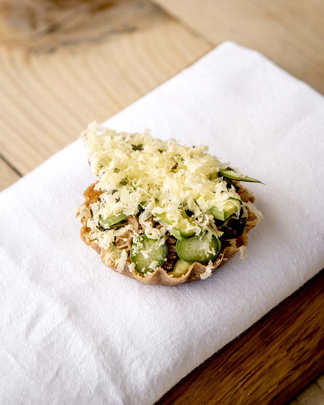 Asparagus and morel tart with cured egg yolk at The Small Holding in Kent