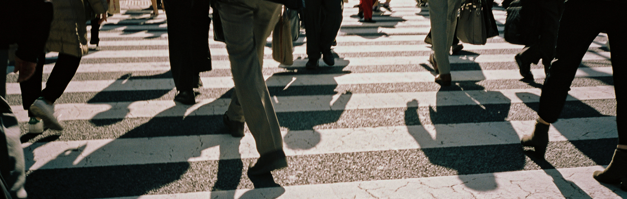 Shadows of people seen crossing the Sibuya Crossing