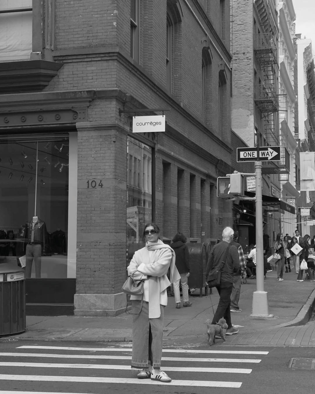 A black and white photograph of India Cardona in New York