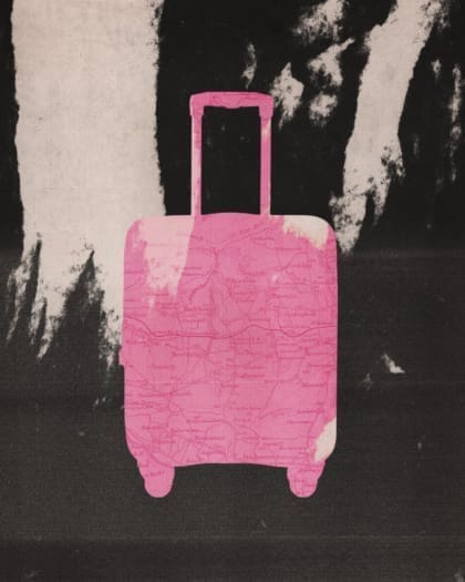 The best luggage, from suitcases to cabin bags | a pink suitcase against a graphic background