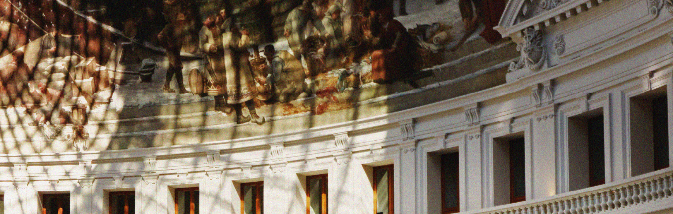 The curved walls and painted ceiling of the Bourse de Commerce museum