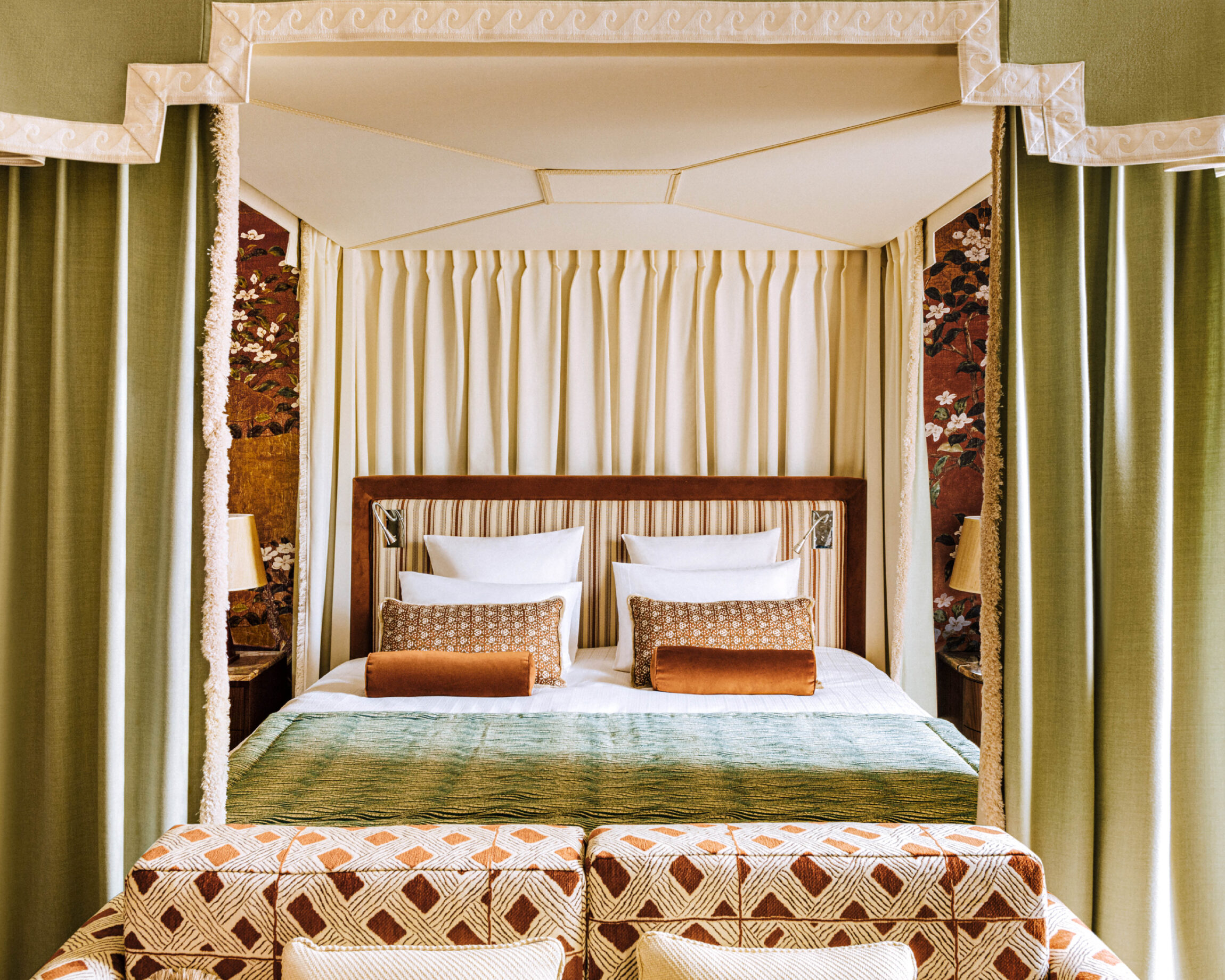 A bedroom inside the palatial hotel Saint James.