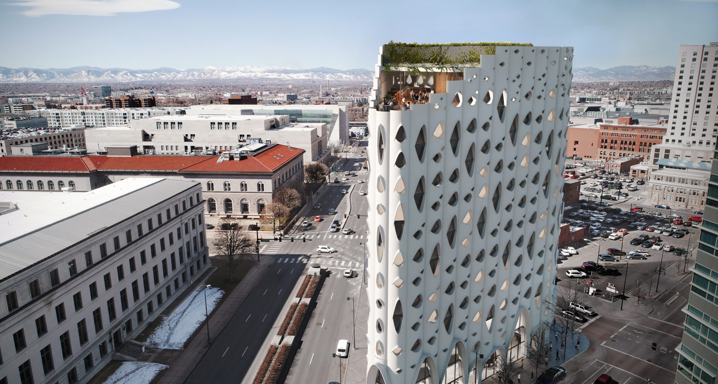 The striking Populus hotel building in Denver, modelled upon Colorado’s native Aspen tree