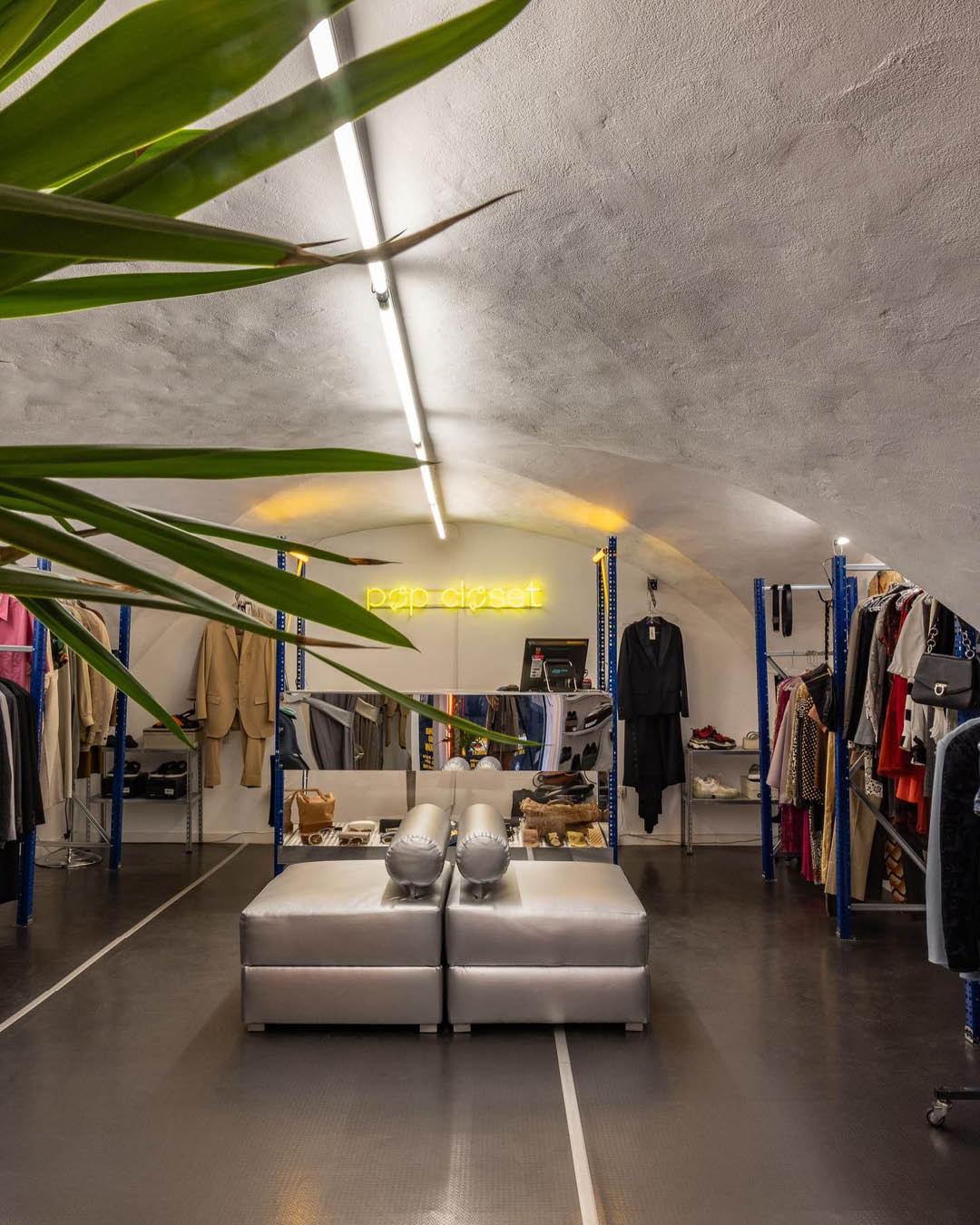 Inside Pop Closet's modern interior.