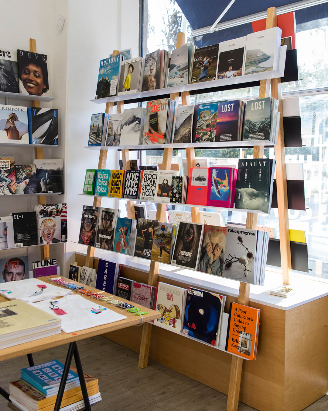 Racks of specialist and indie magazines at Under the Cover shop in Lisbon.