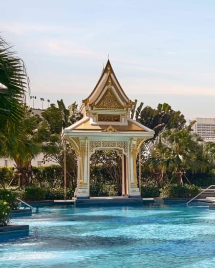 Traditional Thai sala next to the pool at Chatrium Grand Bangkok Hotel