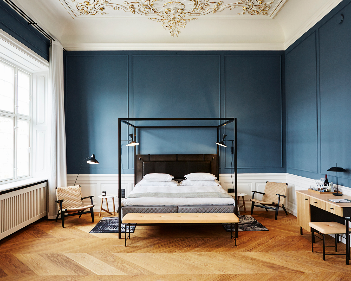 Inside a contemporary bedroom at Nobis Hotel Copenhagen