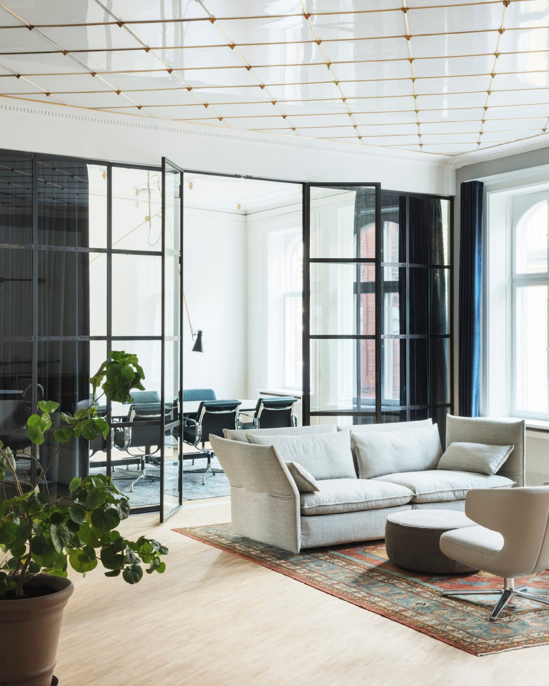 A seating area at SOHO Meatpacking co-working space in Copenhagen.