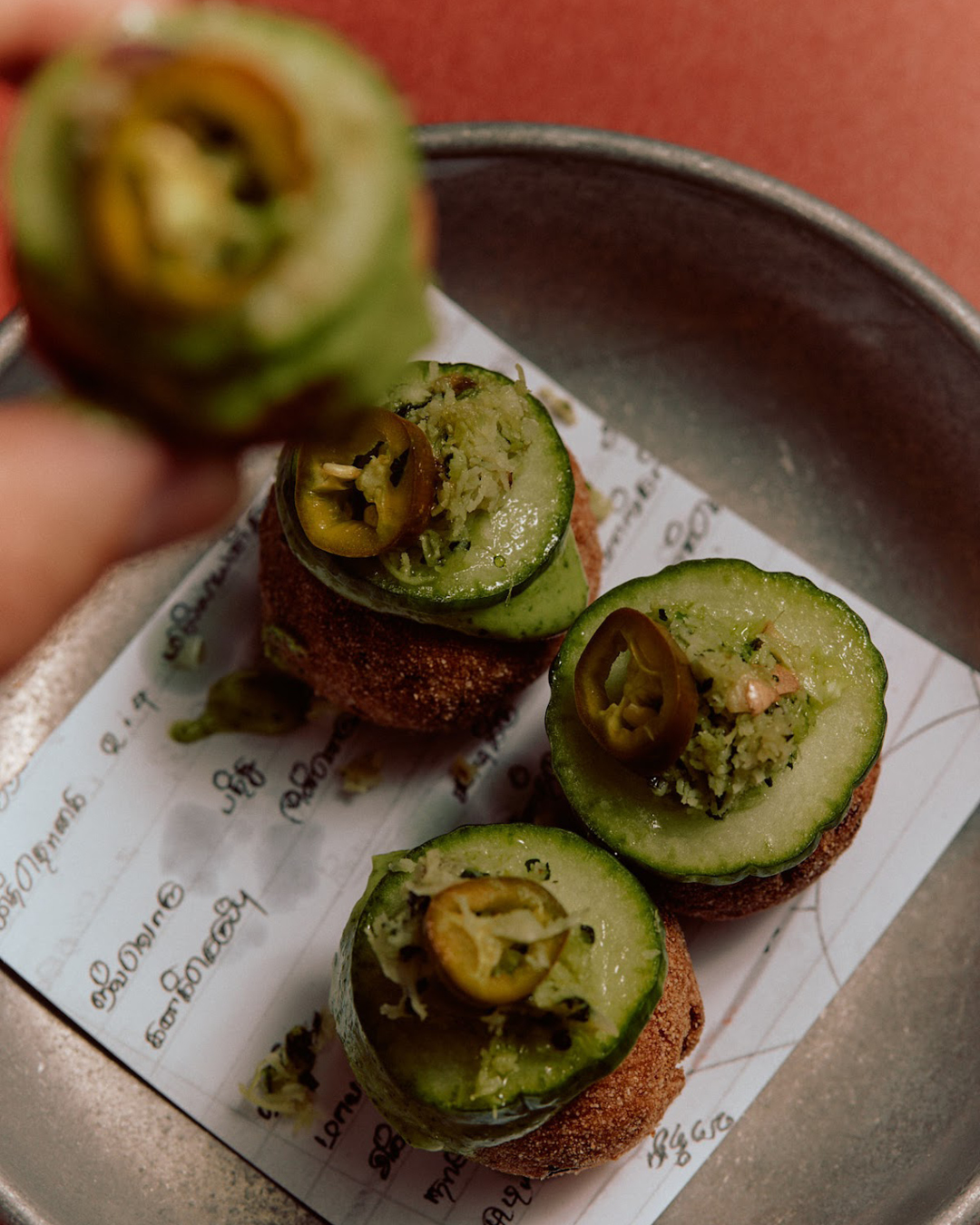 A pickled cucumber starter at Hopper Joint in Prahran