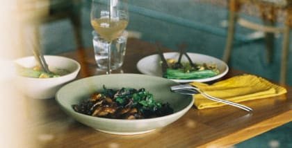 View of a table setting at Manze restaurant in Melbourne.