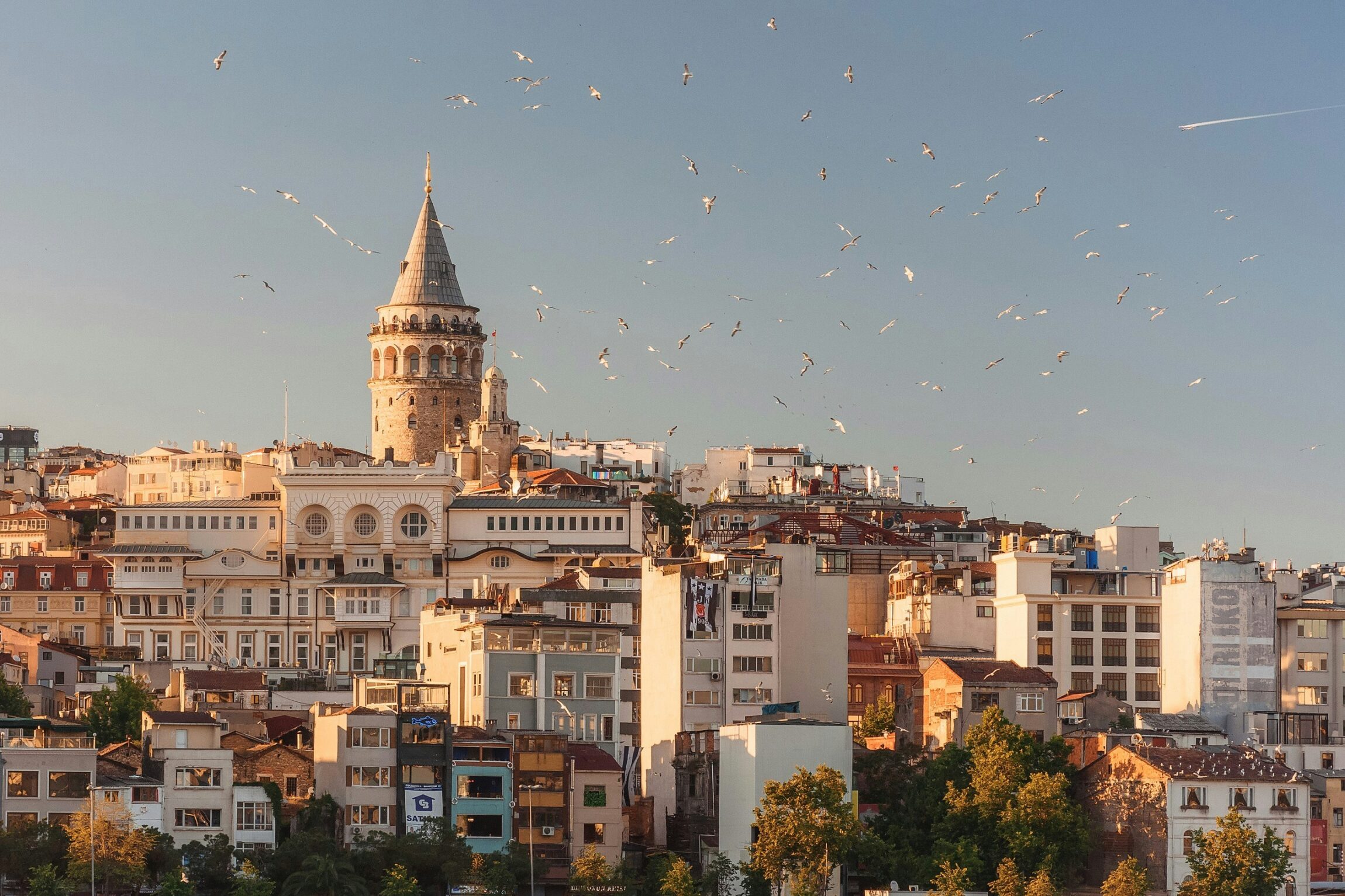 Skyline of Istanbul in Turkey pictured at sunset