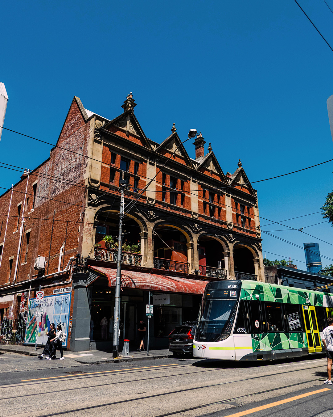 A tram on Gertrude street, Fitzroy, Melbourne. Photography by Julia Clark